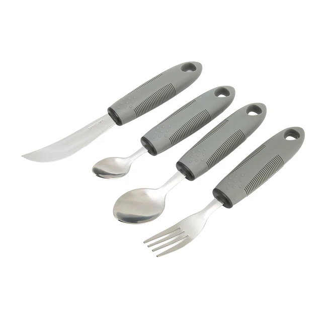 4pz Utensili Adattivi Coltello Forchetta Cucchiai Pesati Manici Larghi Grigio Facile Grigio GF0