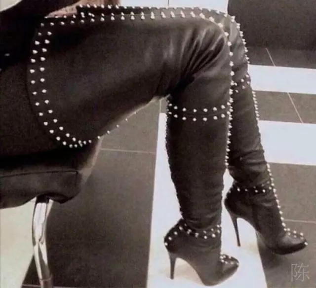 Over The Knee Thigh Boot High Heel Ladies Studded Motor Stiletto Spikes shoe New