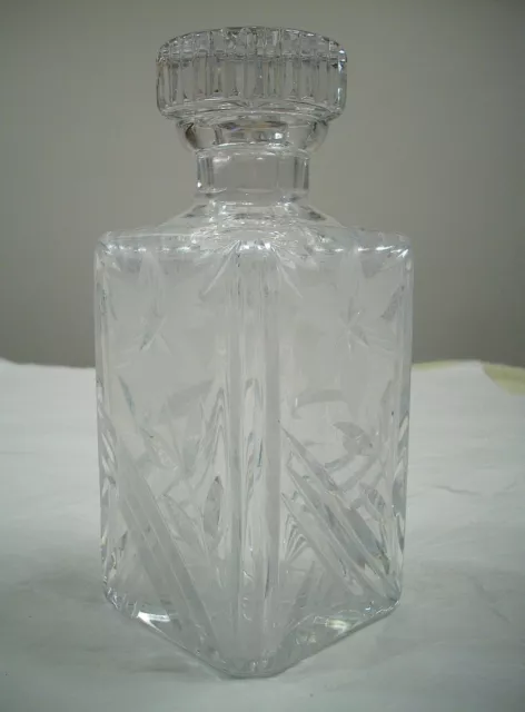 Vintage Cut Glass Crystal Floral Liquor Decanter Bottle 2