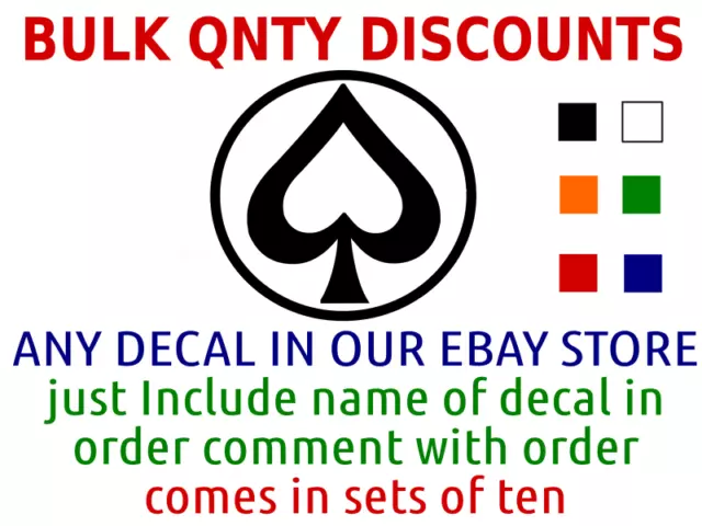 Bulk Quantity Wholesale Vinyl Decal Car Sticker sets of 10 CHOOSE SIZE COLOR