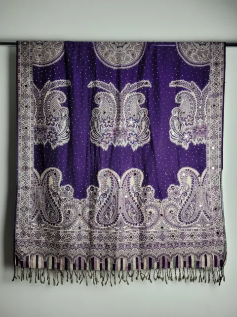 Purple Mirror Work Indian Pakistani Pashmina Shawl Scarf Wrap