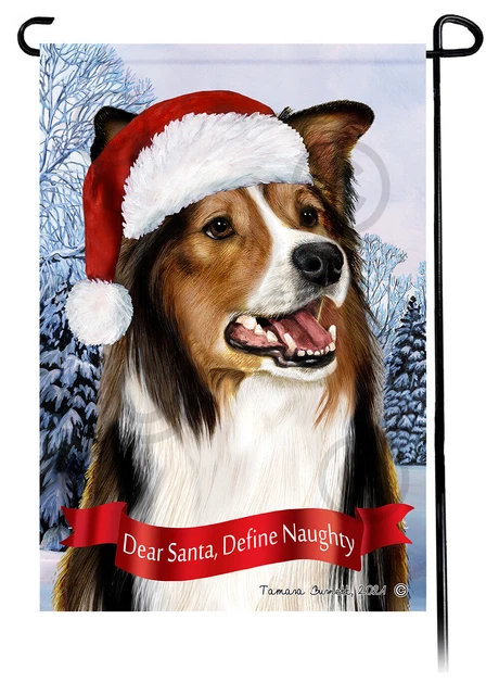 Dear Santa, Define Naughty Garden Flag - Sable and White Border Collie 020A