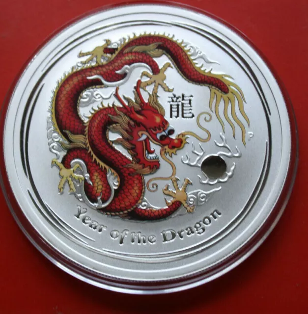 Australien 2 Dollars 2012 Silber 2 Oz  #F4076 "Year of the Dragon"-"Red"