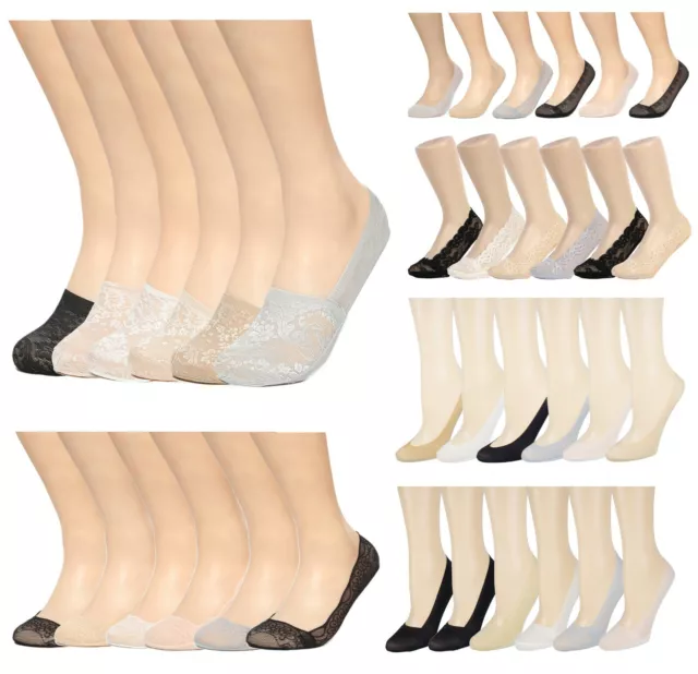 Gelante Women's No Show Invisible Low Cut Lace Anti-skid Socks 6 Pairs Wholesale