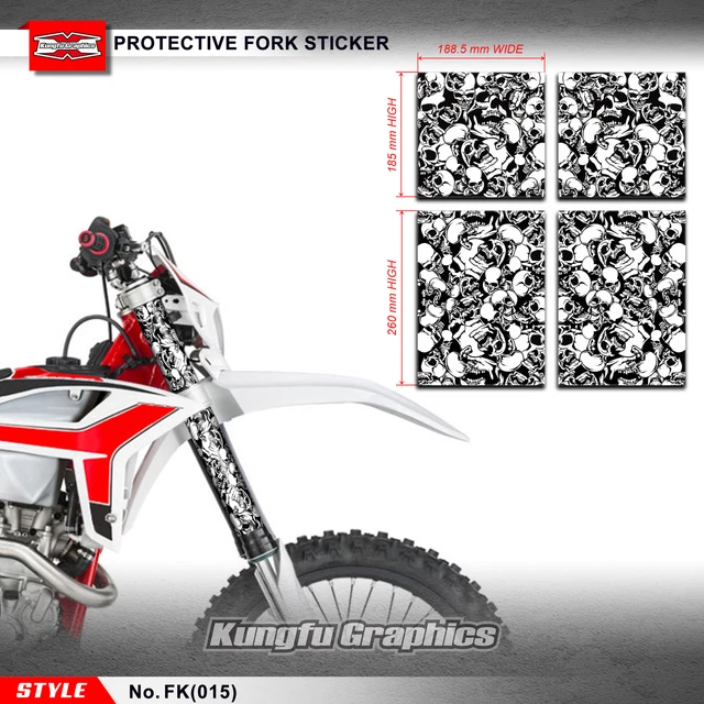 Kungfu Graphics SHOWA Upper Mid Fork Tube Guards – MX Racing Vinyl Decal Stickers (4pk)