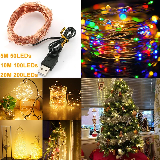 50/100/200 LED Fairy String Lights USB Plug In Copper Wire Christmas Party Decor