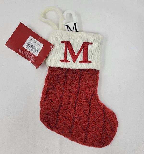 St. Nicholas Mini initial knit Christmas Stocking Gift card holder 8" Letter M