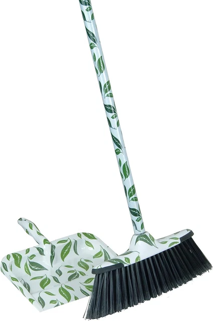 Superio Broom and Dustpan Set Leaf Design Print, Durable Home and Kitchen Broom
