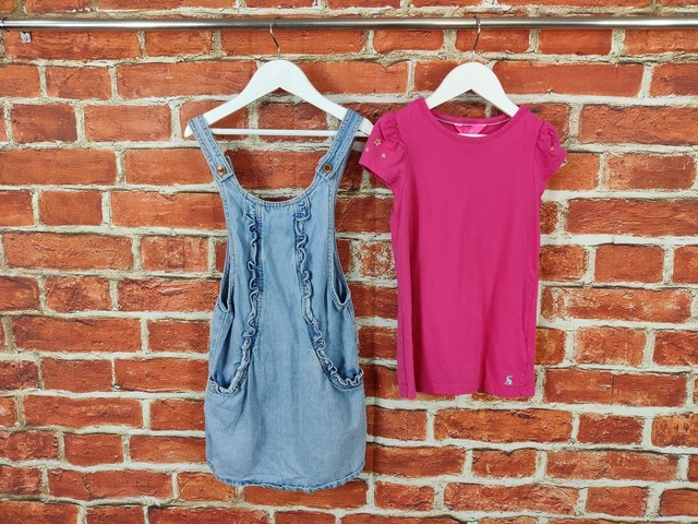 Girls Bundle Age 7-8 Years Next Joules Denim Pinafore Dress Pink T-Shirt 128Cm