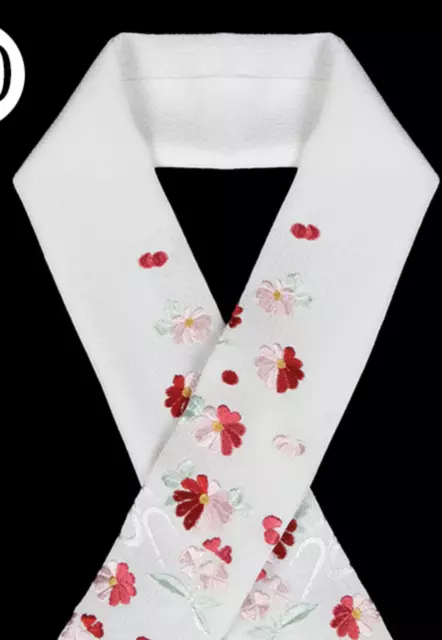 KYOETSU Japanese Woman's Kimono Embroidery HAN ERI collar 10 White Flower