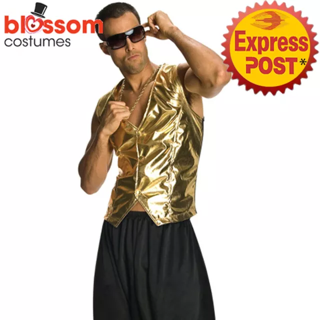 CA1065 Gold Vest MC Hammer Vanilla Ice 90's 80's Rap Rapper Hip Hop Mens Costume