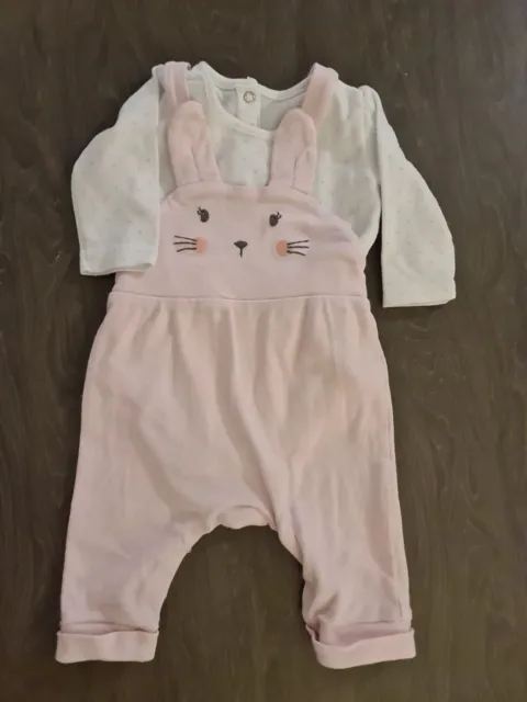 MATALAN Baby Girls 0-3 Months Long Sleeved Pink Dungarees Outfit (A274)