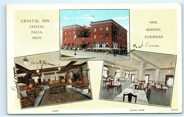 Crystal Inn Hotel Crystal Falls Michigan MI Vintage Postcard B10