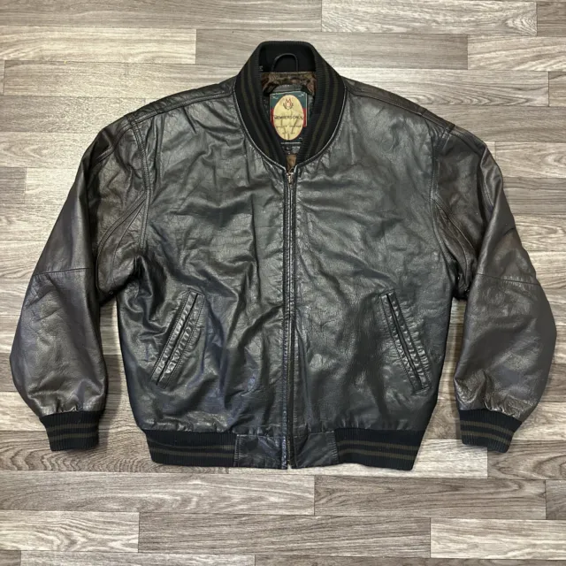 VINTAGE MEMBERS ONLY Leather Bomber Jacket; Men’s Large; Black; Classic ...