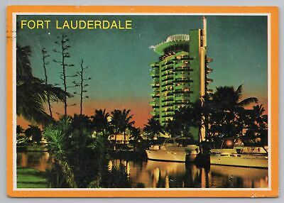 Hotel & Resort~Fort Lauderdale Florida~Hotel-Marina @ Night~Continental Postcard