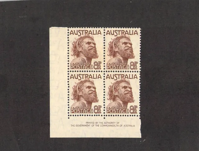 M0718 Australia 1950 MH 8 1/2d Aborigine Block of 4 Corner Imprint Stamps