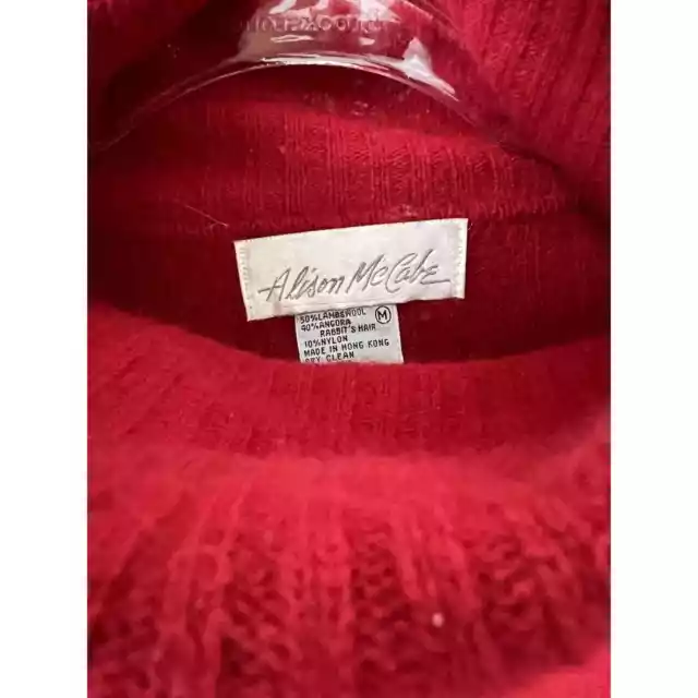 Alison McCabe Womens Turtleneck Sweater Lambs Wool Angora Rabbits Hair Blend Red 3