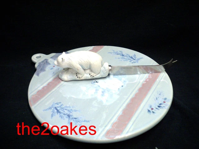 Pfaltzgraff WINTER FROST Trivet Cheese Board Appetizer Tray Plate Slicer Knife