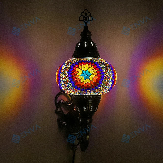 Lampe applique murale turque en mosaïque marocaine multicolore Tiffany grande