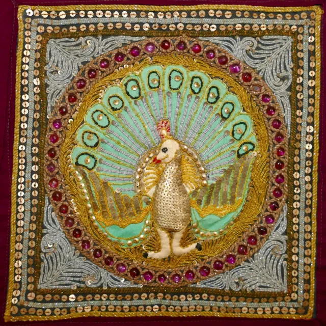 Vintage KALAGA Burmese Myanmar Mandalay PEACOCK Padded Embroidery Tapestry