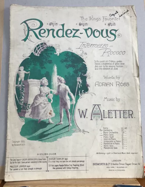 'Rendez-vous' Intermezzo-Rococo original sheet music 1903 piano solo