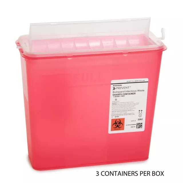 3-Pack McKesson Prevent Sharps Container 5 Quart capacity 10.75x10.5x4.75" New