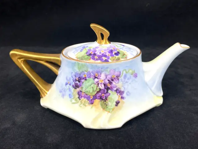 Jean Pouyat Limoges JPL France Art Nouveau Teapot Gilt Handpainted Violets