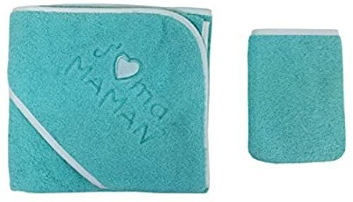 Parure de bain pour bebe vert d'eau - J'aime ma maman