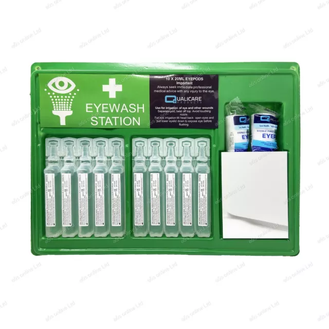 Sterile Eye Wash Station | 20ml Saline Pods Eyepad Dressings Mirror Refills