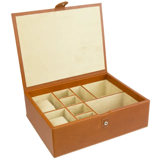 NEW Redd Leather Leather Luxury Accessories Box Large Cognac