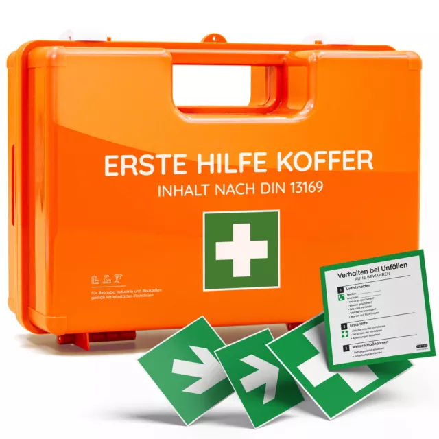 FLEXEO Erste-Hilfe-Koffer DIN 13169 Verbandkasten Notfallkoffer Betriebe orange