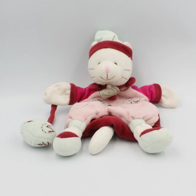 Doudou plat marionnette chat Catchou rose bordeaux DOUDOU ET COMPAGNIE - 11319