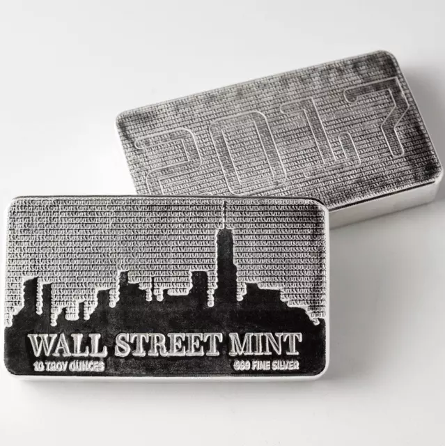 2 x 10 oz Wall Street Mint .999 Silver Bars (TYPE 1) 2017 -  20 Troy Oz. #A441