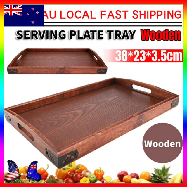 Large Tea Water Drinks Tray Wood Serving Wooden Breakfast Food Serving Tray AU
