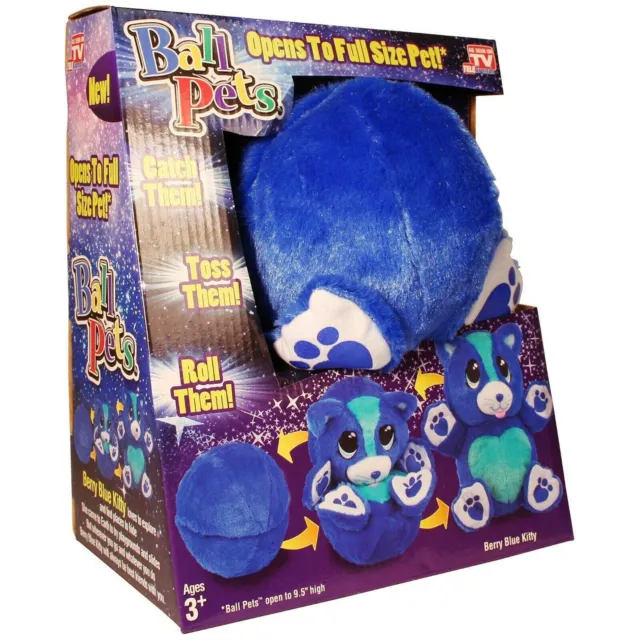 As Seen On TV Berry Blue Kittie Ball Pets Soft Plush Toss Them Roll Them Ages 3+