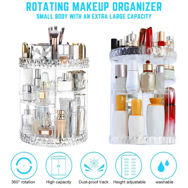 3 Tiers Rotating Makeup Organizer with Compartment 360° Spinning Makeup Stand⇗