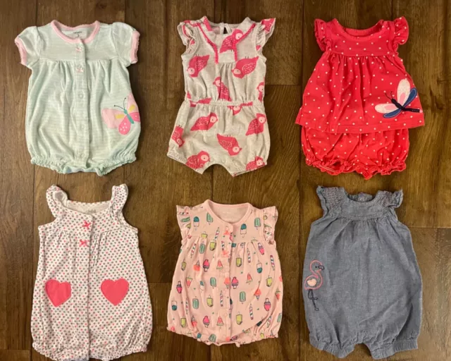 Carters Baby Girl Summer Clothes Lot 3 3/6 Mo Romper Outfits Bundle Ice Cream