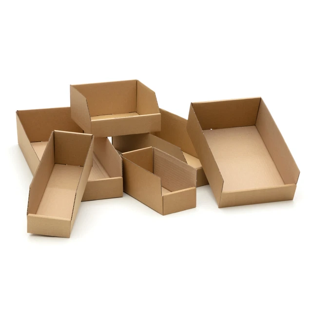 KK Verpackungen Regalkartons 300x200x100mm | 10 Stück, Lagerboxen aus Wellpappe | Sichtboxen für Kleinteile mit Stecksystem | Aufbewahrungsbox für Werkstatt, Lager & Regal