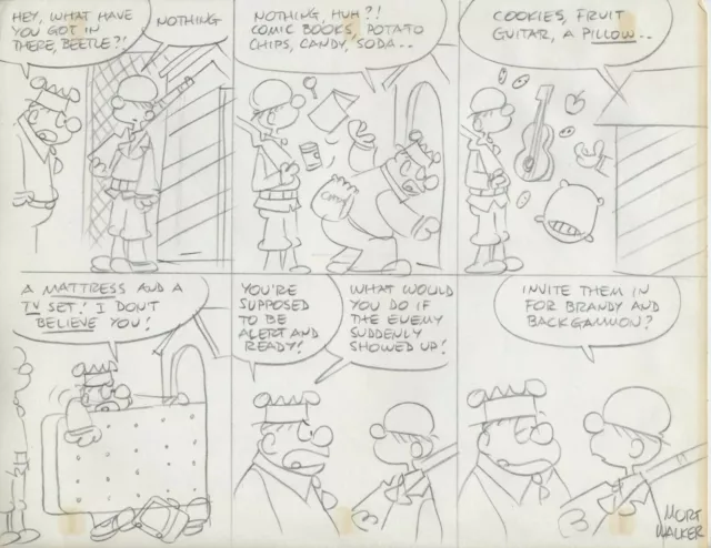 Beetle Bailey Daily Strip - 6 panels 11x8.5 Signed art by Mort Walker COA