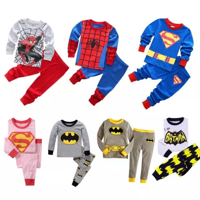 Toddler Kids Baby Spiderman Pyjamas Pjs Set Superhero Pjamas Nightwear Sleepwear