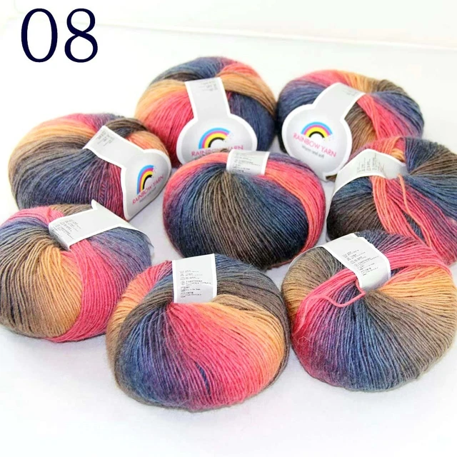 Sale 8ballsX50gr Colorful Rainbow Rug Shawl Cashmere Wool Hand Crochet Yarn 08