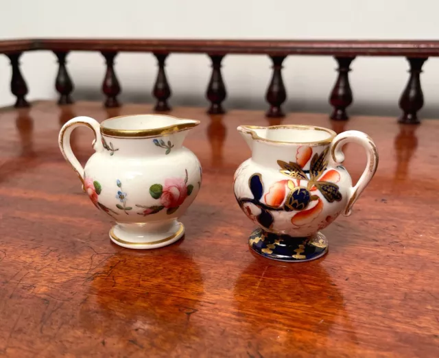 Two Excellent Antique Early Spode English Porcelain Miniature Jugs