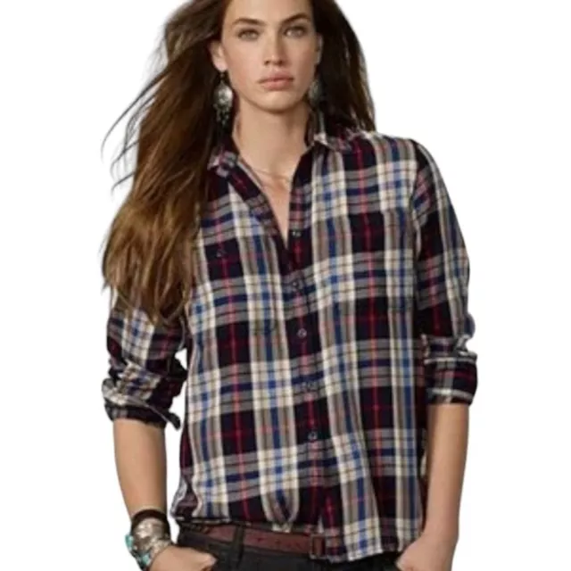 Denim & Supply Ralph Lauren Womens Plaid Button Up Cotton Shirt Size M
