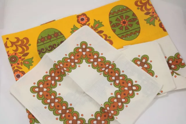 Vintage Flower Power Table Runner + Set 4 Tovaglioli Crema/Kitsch Giallo