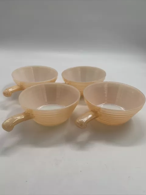 4 Vtg. Anchor Hocking Fire King Ware Peach Luster Beehive Handled Soup Bowl 14