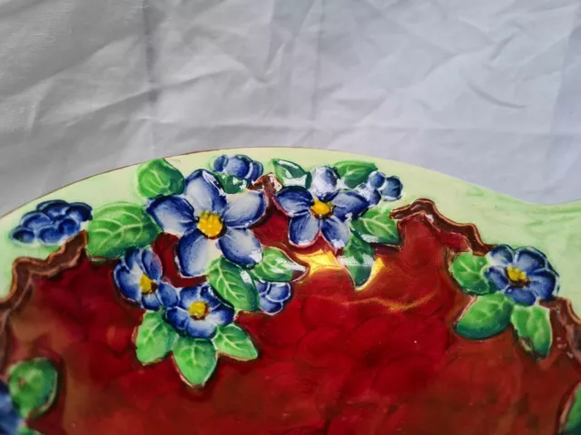 1950s Maling 'Blossom Bough' 6567 Red Ruby Wave Emboss Lustre Gilt Footed Bowl 3