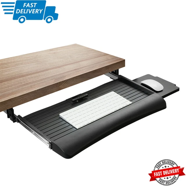 Drawer Under Desk Computer Keyboard Tray & Mouse Platform Adjustable Tilt Angle