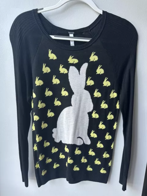 Kensie Women’s Top Size Medium Black Bunny Yellow