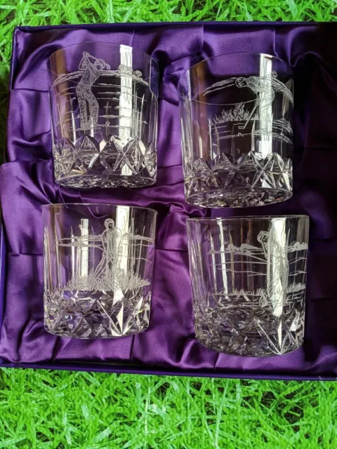 Edinburgh Crystal Glass Golf 4 x Whisky Glass Tumblers 3" tall COLLECT ONLY