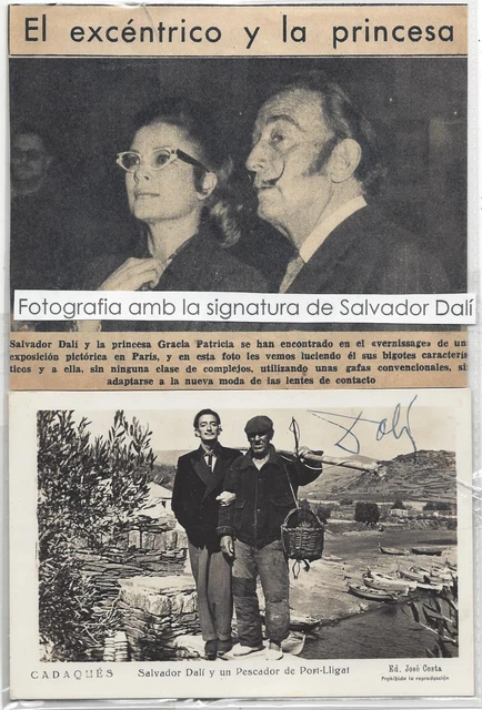 Postal de Cadaques firmada DALI con recorte de prensa @ Autografo @